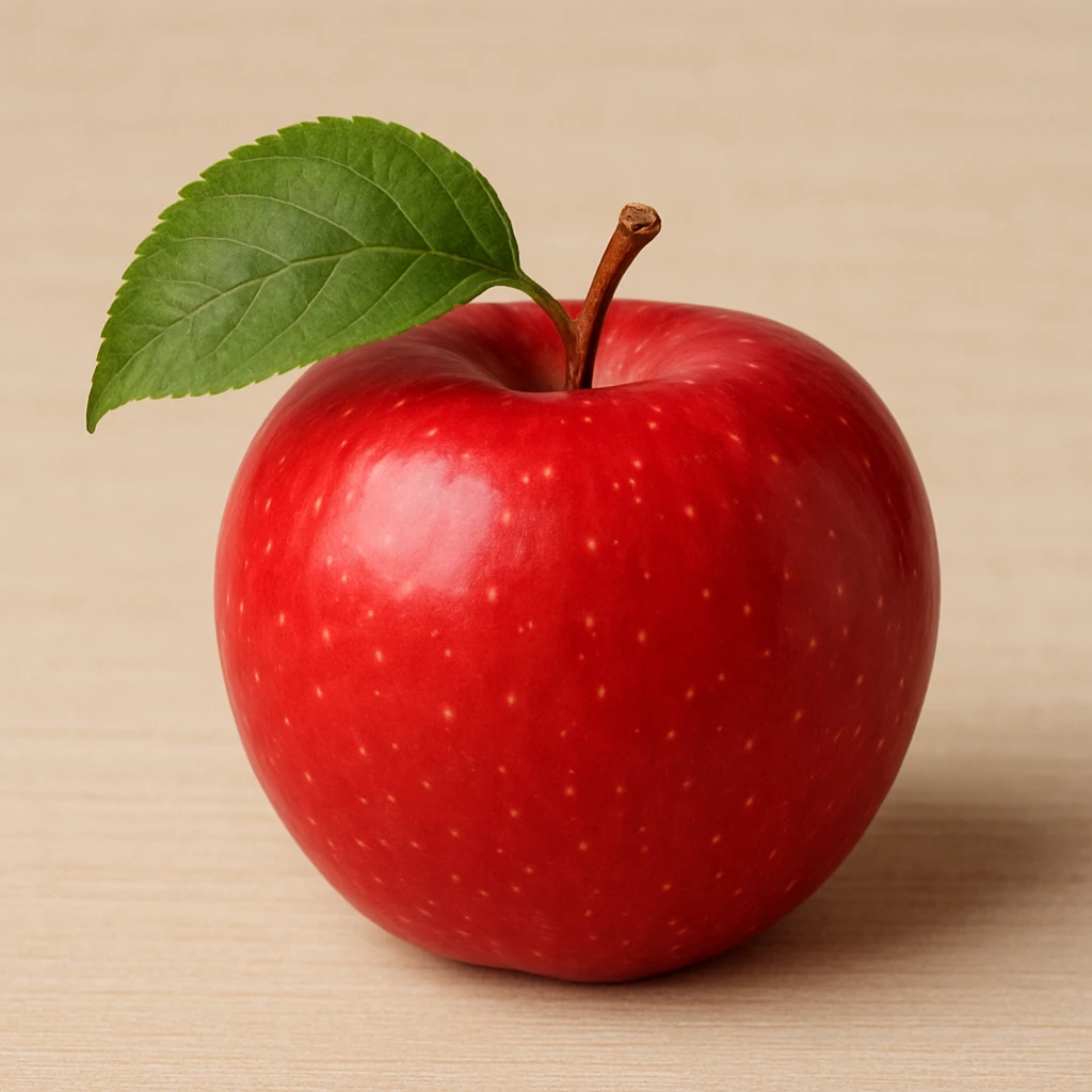 a red apple with a green leaf emoji