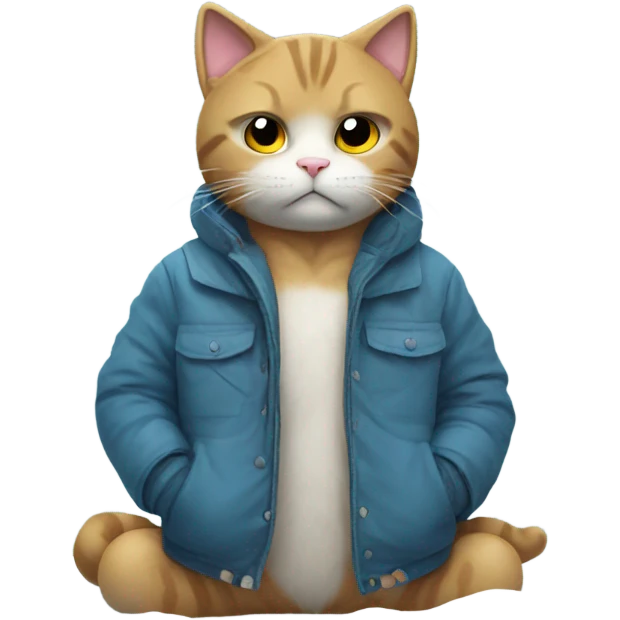 Sad cat in snow wearing a jacket emoji