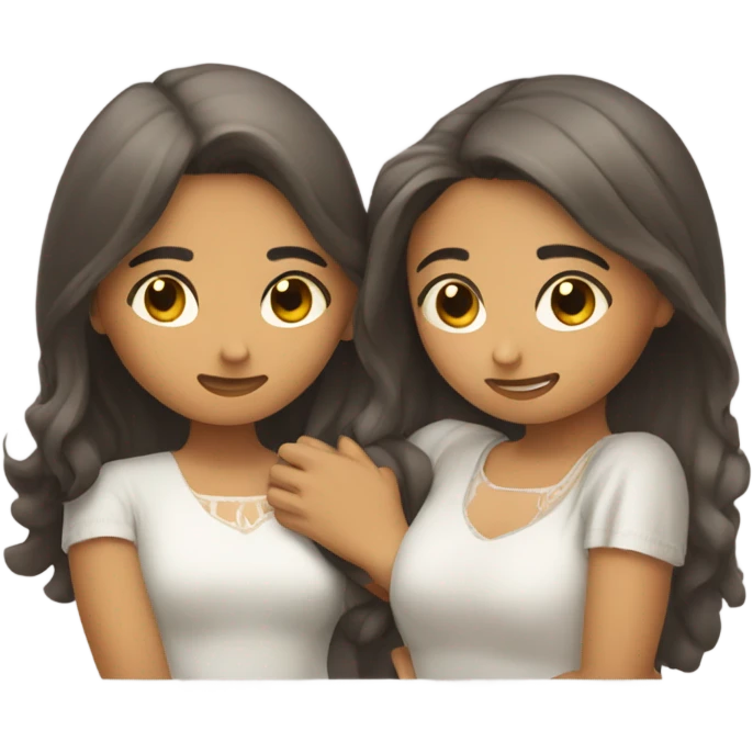Two Mexican girls hugging, one with short hair and one with long hair emoji