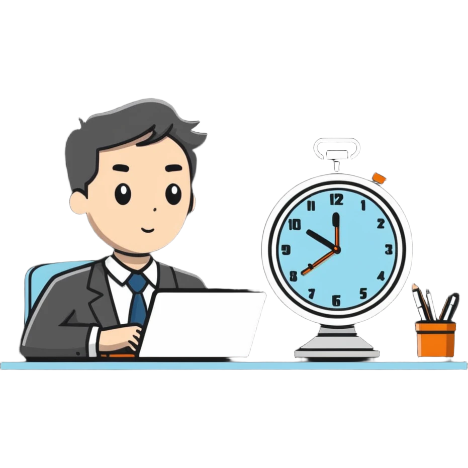 office worker looking at a clock emoji