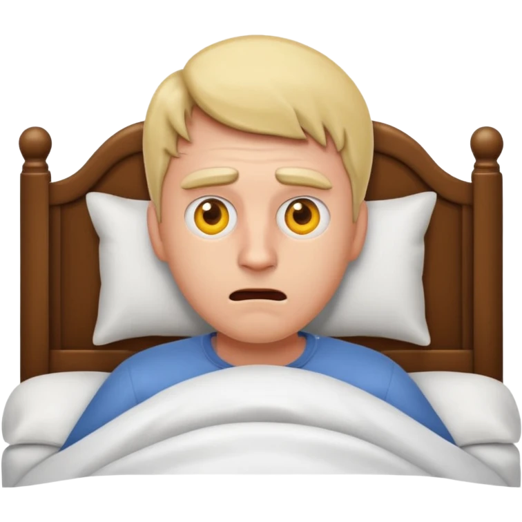 a man lying in bed, just woke up from a nightmare, looking startled, apple style emoji emoji