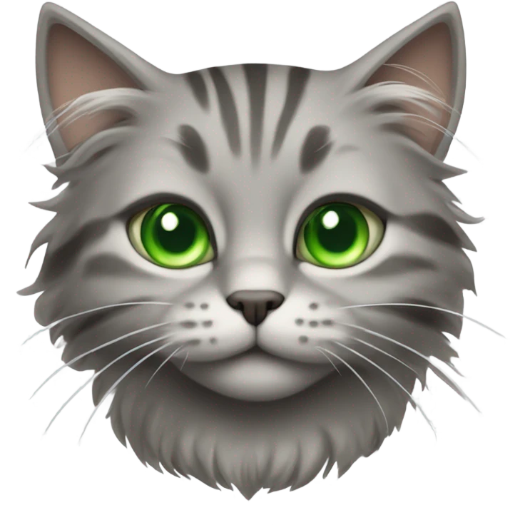 Fluffy grey tabby cat green eyes  emoji
