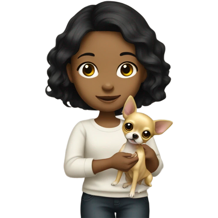 Black-hair little girl with gold chihuahua  emoji