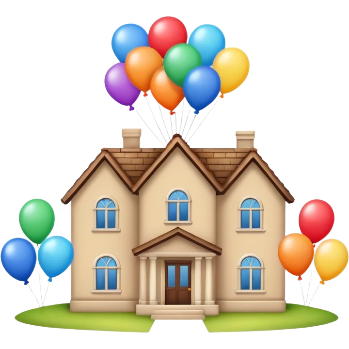 beije house with balloons on top emoji
