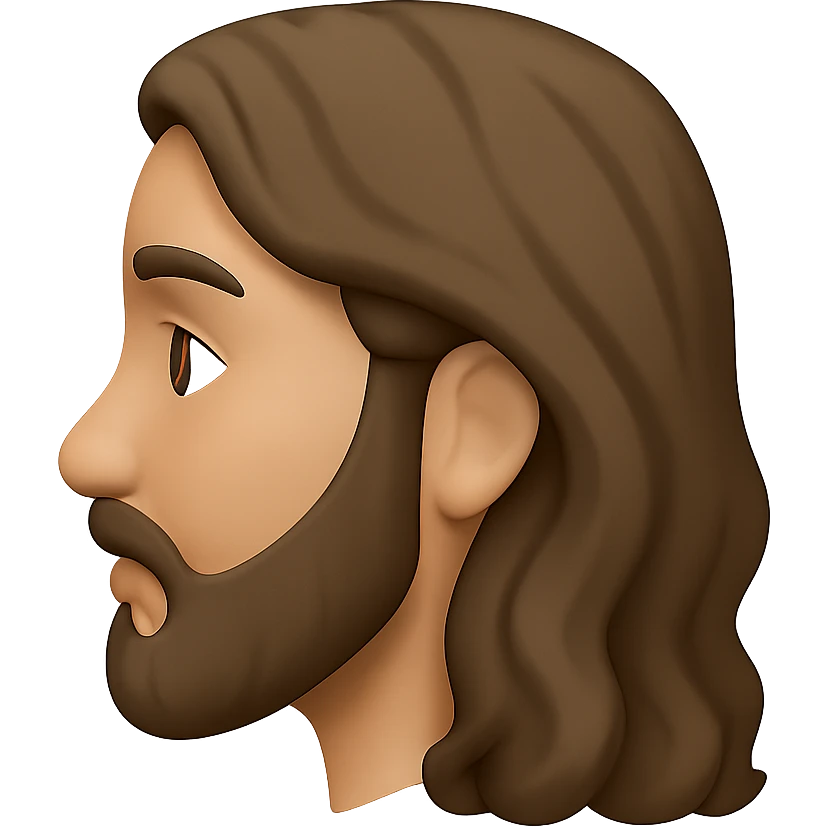 Create a side profile view of the Jesus head emoji style with a neutral expression. Maintain the emoji style characteristics and colors consistent with the original image. emoji
