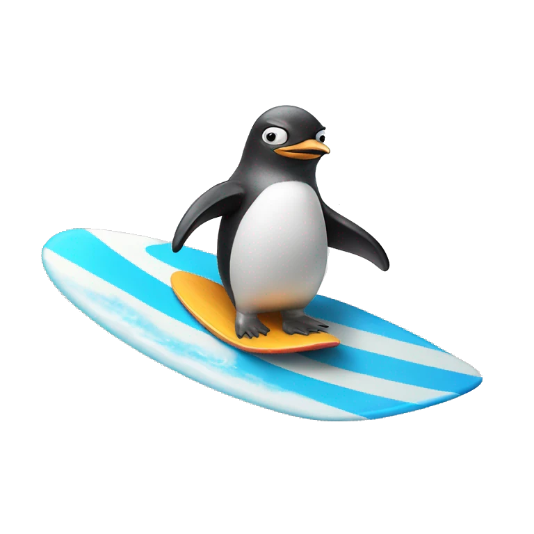 penguin riding a surf board emoji