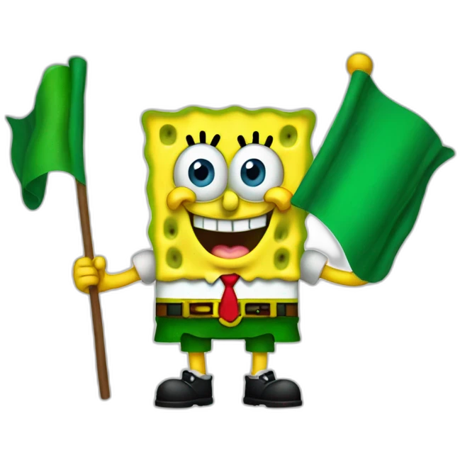 SpongeBob holding Irish flag emoji
