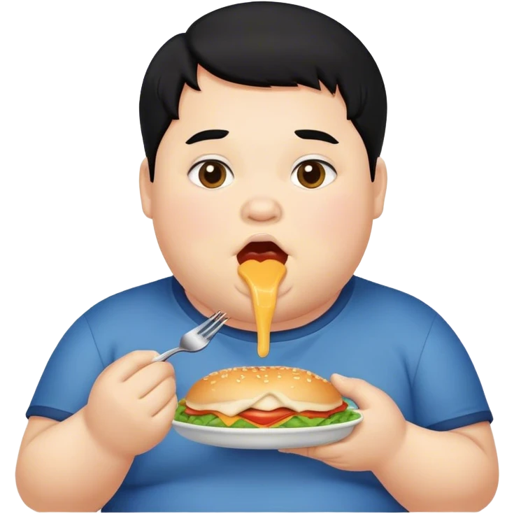 fat boy with black hair eating  emoji
