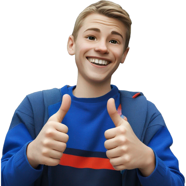 smiling boy with thumbs up emoji