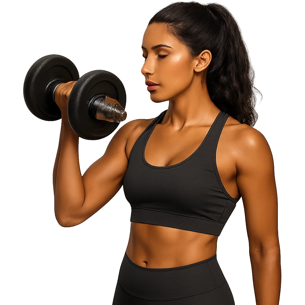tan brunette woman lifting weights, variation 4 emoji