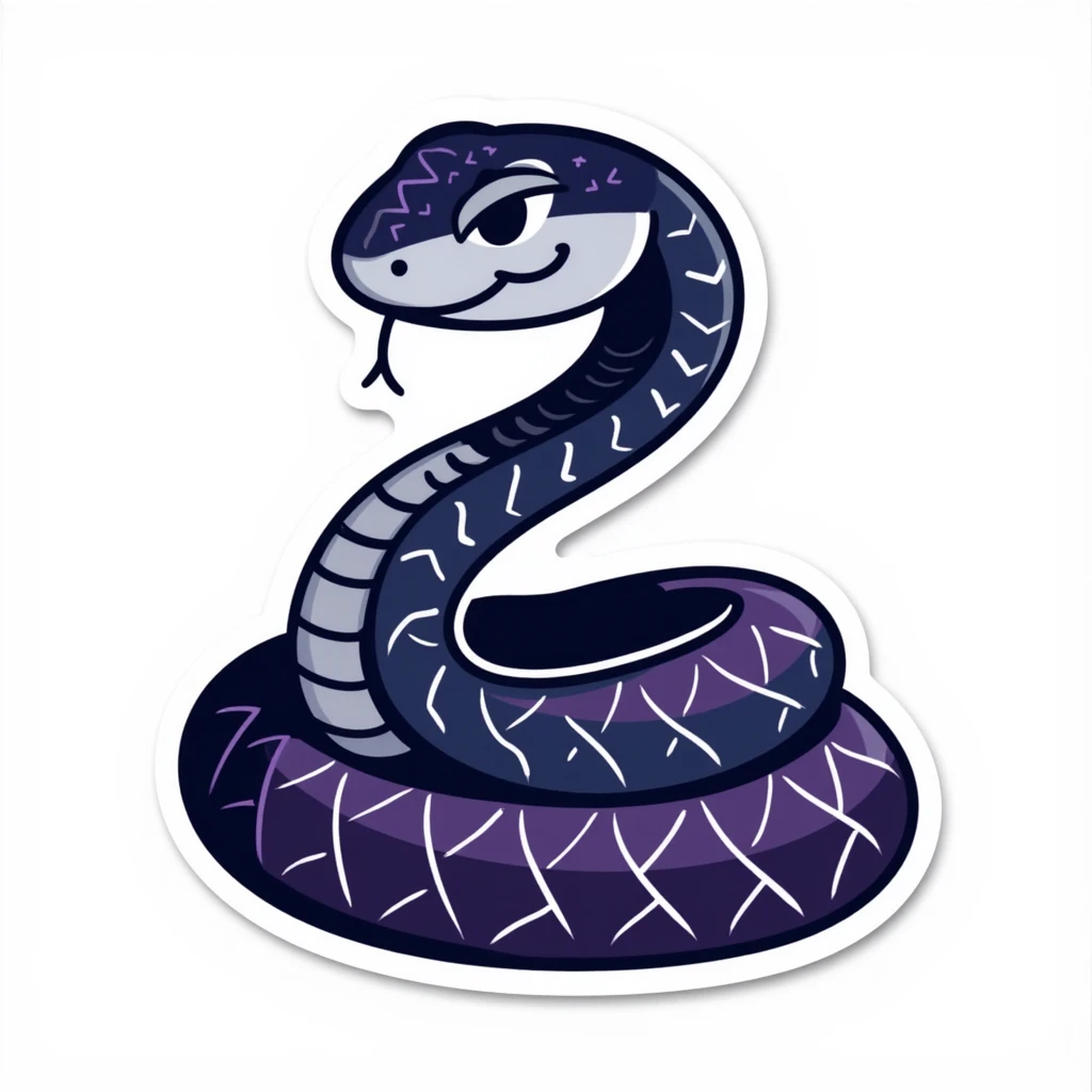 A stylish sticker featuring a snake in dark blue and dark purple tones for the Snakebite community. emoji