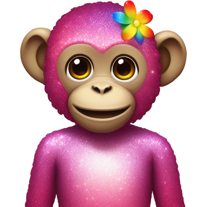 Pink ombre sparkly monkey with rainbow flowers emoji