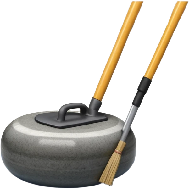 An icon showing a detailed close-up of a curling stone sliding across the ice, with a broom in motion beside it. The background features an indoor stadium with cheering spectators on the stands. Transparent background captures the strategy and focus of curling. emoji