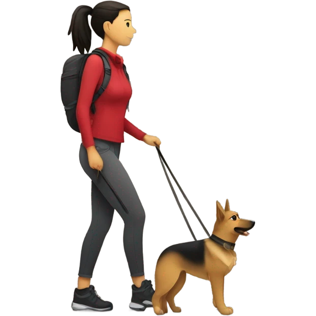 Women with a pony tail hiking with German shepherd silhouette  emoji