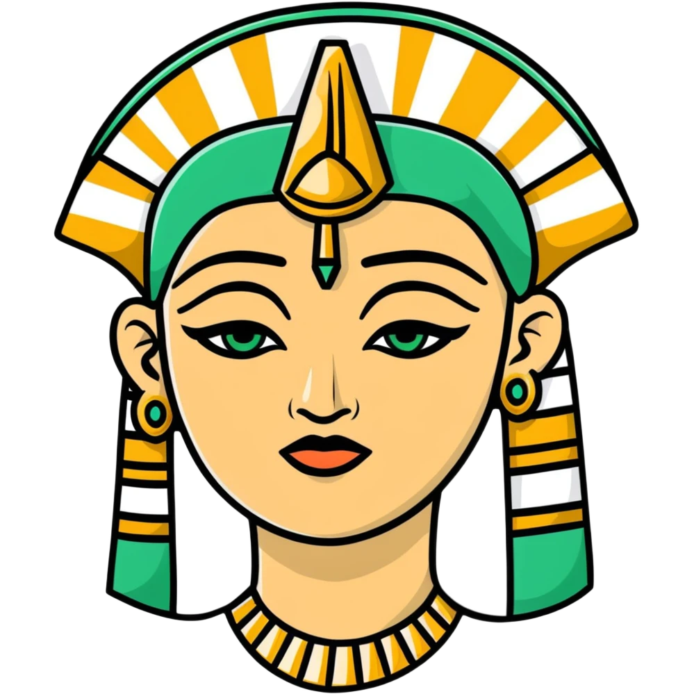 Elegant Maya-Egyptian fusion facial expression, minimalist style, white with deep green accents emoji