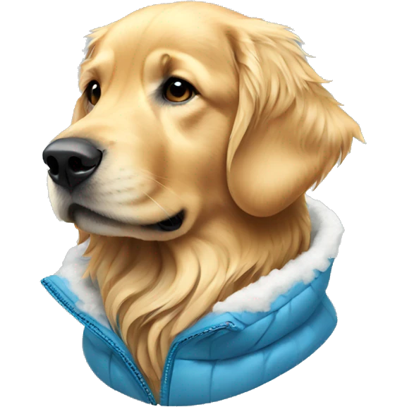 golden retriever wearing a snow jacket emoji