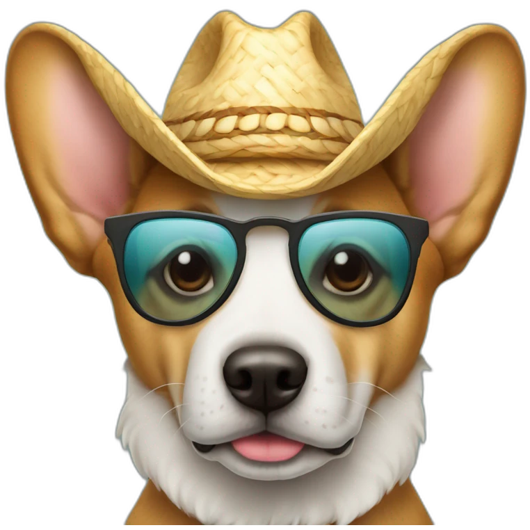 Perro con lentes de sol y sombrero para el sol emoji