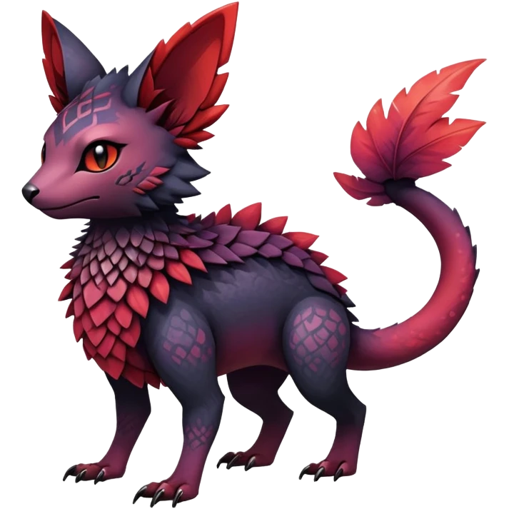 Gothic reddish Dark bright warm-gradient edgy exotic anthropomorphic painted Fakémon-Pokémon-Trico-Vernid-creature emoji