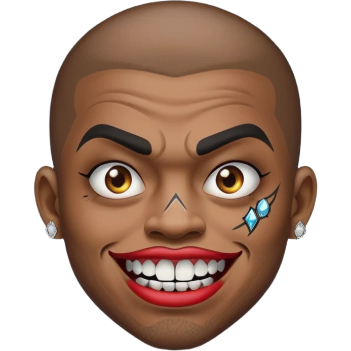 grimacing face emoji with diamond-encrusted teeth and bold face tattoos, gangster vibe emoji