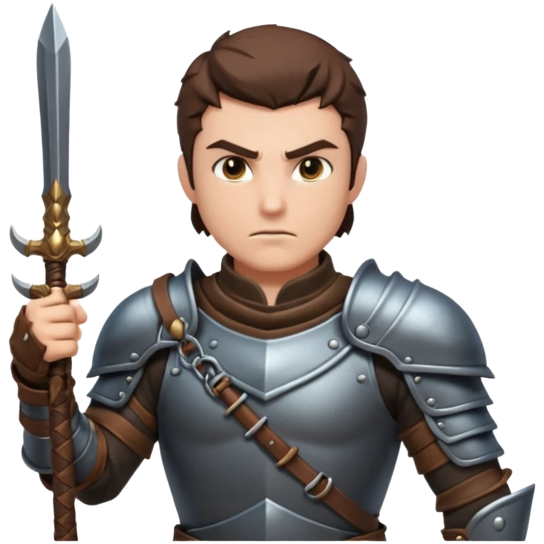 fantasy warrior man wielding a whip weapon, leather armor collar, intense eyes, heroic pose, 3D cartoon, mobile game icon style, clean background, no text, no watermark
 emoji