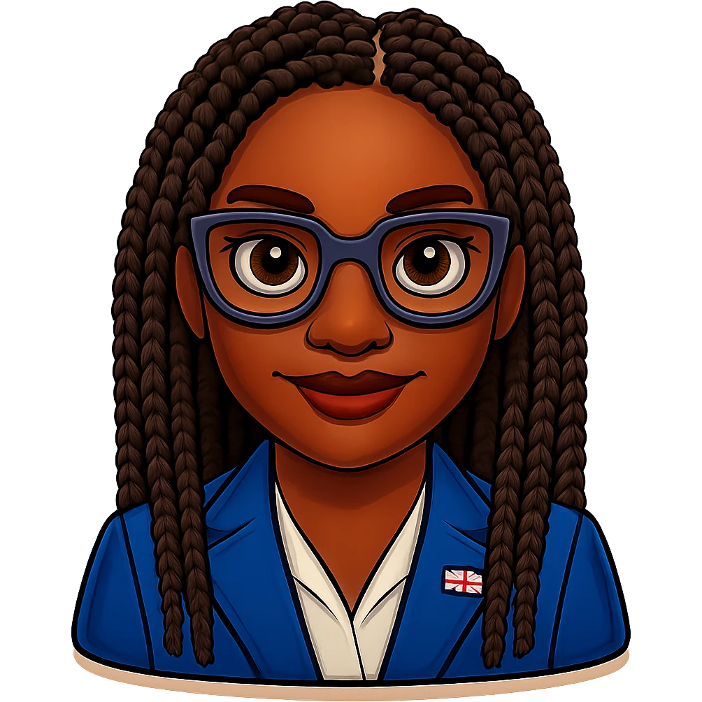 Add braided hair to Kemi Badenoch emoji with glasses, keep the background transparent. Maintain the style and transparent background. emoji