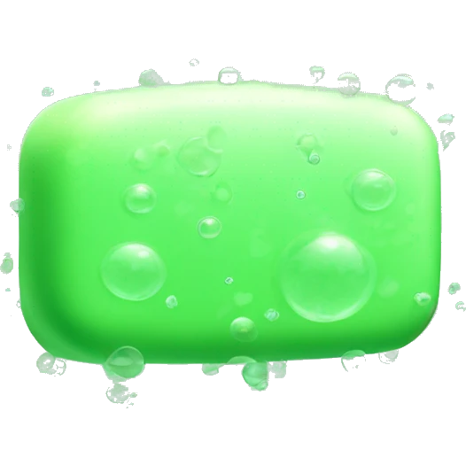 Draw a light green bar of soap. The whole thing is a bubble shape, with the tip of the bubble sticking out slightly to the side, no expression, and surrounded by bubbles, emoji