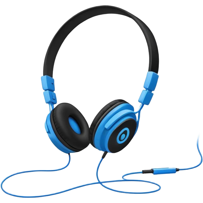 Black and blue and white headphones as seen from a side view profile emoji