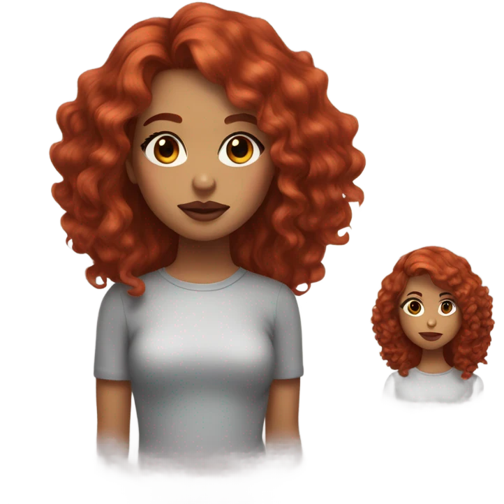 Girl with dyed wavy red hair and brown eyes brown lip liner and long eyelashes  emoji