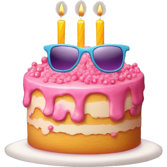 A birthday cake with sunglasses emoji