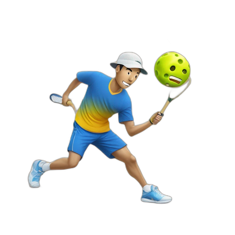 Chinese Male hitting a pickleball with rectangle Pickleball Paddle emoji