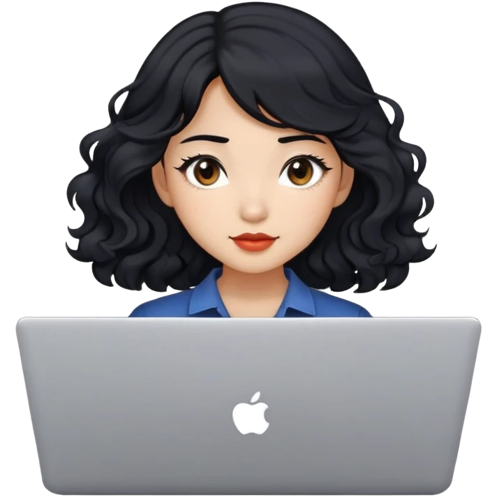Beautiful girl,Black hair,wavy hair，long hair,Black eyes,Chinese, with laptop emoji