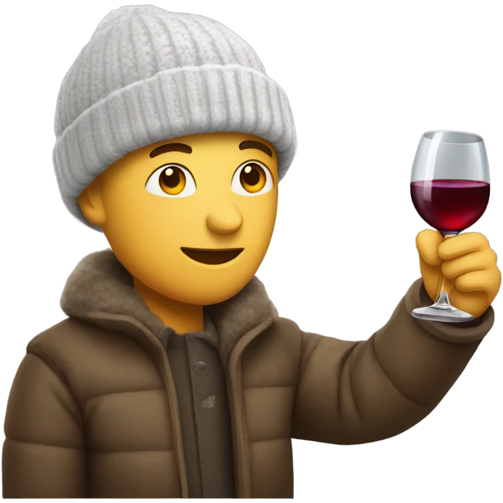 White man with a glass of wine and a winter hat emoji