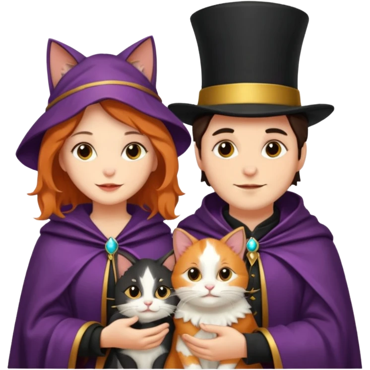 magician couple and their pet cat emoji