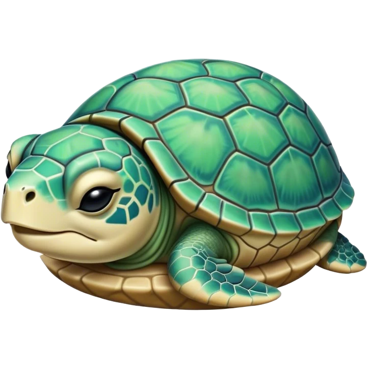 Meme-Worthy Cute Sleeping Sea Turtle Portrait Emoji, Head resting peacefully with a contented smile, showcasing a stately, patterned shell and a smooth, ancient body with eyes gently closed in serene slumber, Simplified yet adorably endearing features, highly detailed, glowing with a soft, drowsy oceanic light, high shine, relaxed and utterly lovable, stylized with an air of playful laziness, soft glowing outline, capturing the essence of a sleeping sea turtle that feels destined to become the next viral icon of adorable rest! emoji