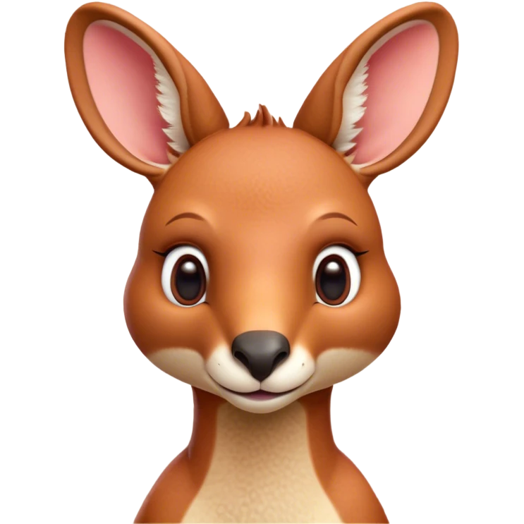 Cinematic Cute Adult Red Kangaroo Portrait Emoji, Head tilted playfully and inquisitively, showcasing a charming, robust build with soft reddish fur and a uniquely red kangaroo-like head featuring a gentle, elongated snout and rounded ears, with large, sparkling eyes full of wonder, Simplified yet irresistibly adorable features, highly detailed, glowing with a warm, friendly glow, high shine, affectionate and lively, stylized with a touch of outback whimsy, soft glowing outline, capturing the essence of a mischievous yet loving kangaroo that seems as if it could hop out of the screen into your arms! emoji