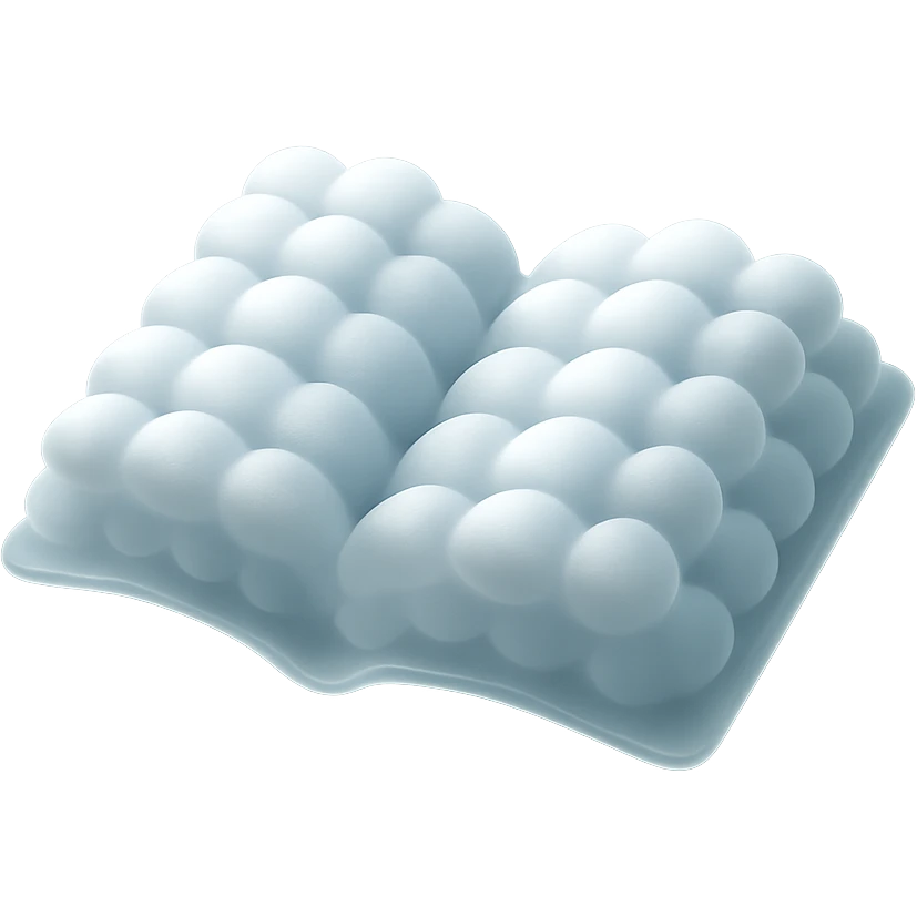 thick open book made entirely of small, very bright white fluffy convex clouds, matte glass style emoji