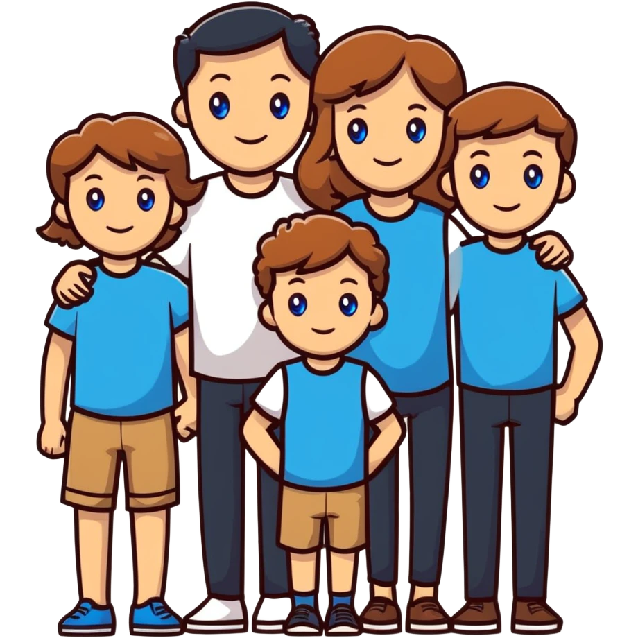 Family with mother, father and three little girls, everyone has light brown hair and blue eyes emoji