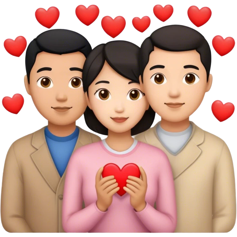 Asian throuple with hearts  emoji