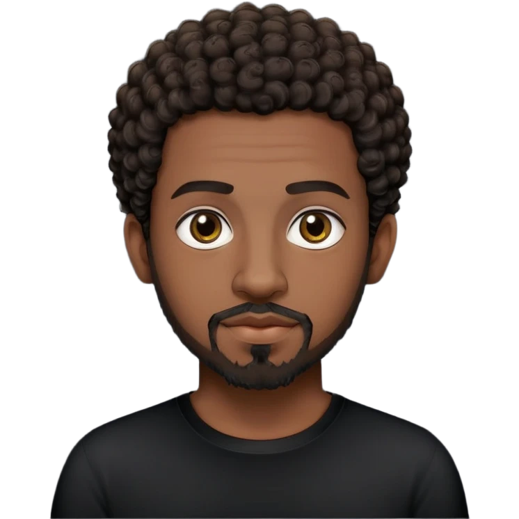 Egyptian tech bro with dark, short-ish curly hair, dark eyes, and goatee on chin. And black shirt with no color on it. emoji