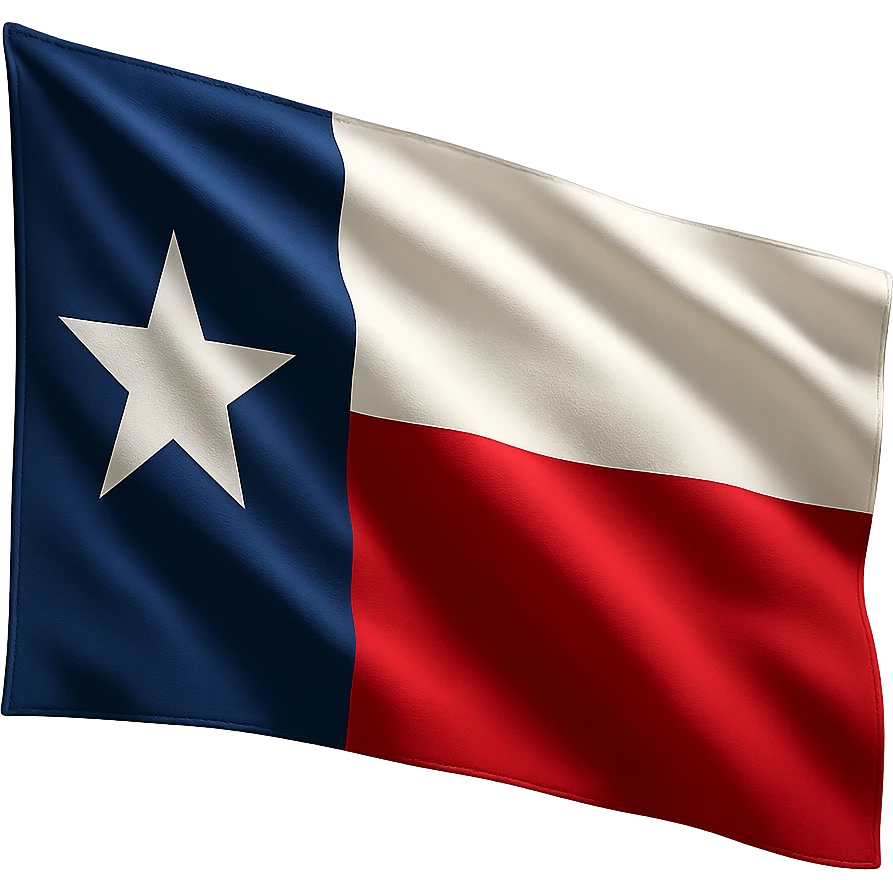 Texas flag, waving with realistic fabric folds, vibrant red, white, and blue colors, single white star, no text emoji