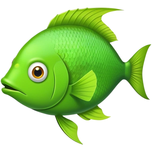 bright lime green fish shown in absolute side profile, one eye only, facing directly to the right, flat 2D view like a playing card, goofy derpy expression emoji