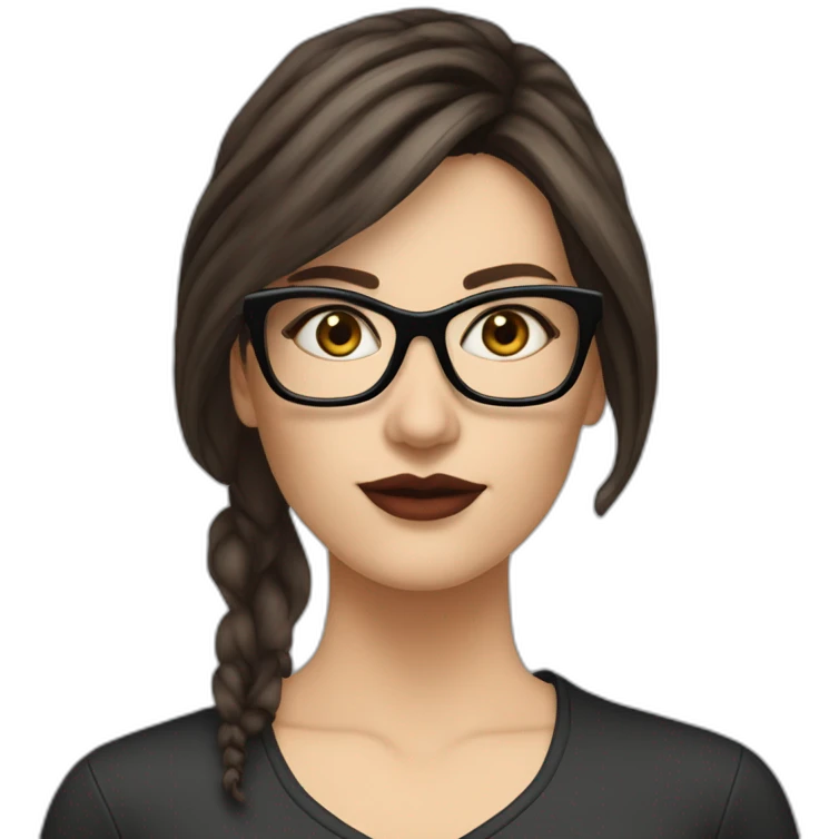 Sexy-Caucasian-Mum-woman-goth-long-brown-hair-dark-brown-eyes-standing-wearing-glasses-plus-size-upturned-nose emoji