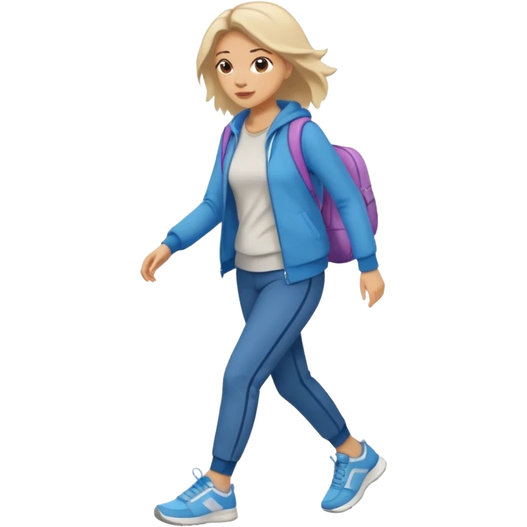 iOS emoji style - a woman in casual clothes and wearing trainers. Walking quickly. 
 emoji
