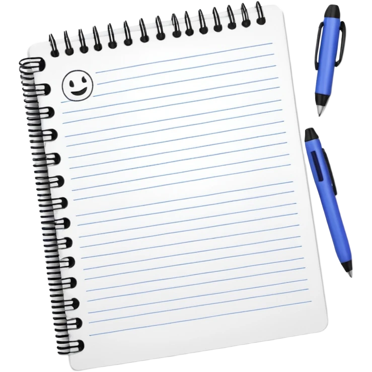 spiral notebook with handwritten notes emoji