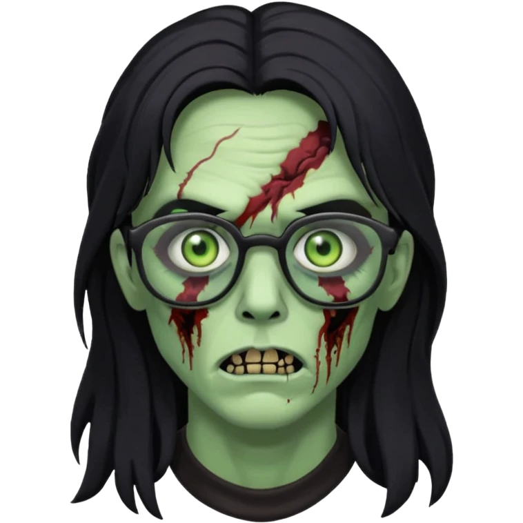 franja, oculos, cabelo preto e longo, e zumbi emoji