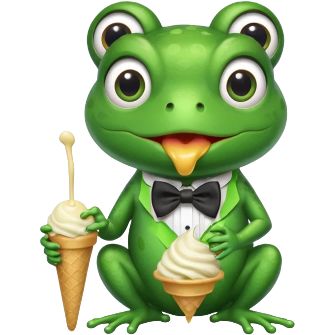 Frog with a bow tie eating ice cream emoji