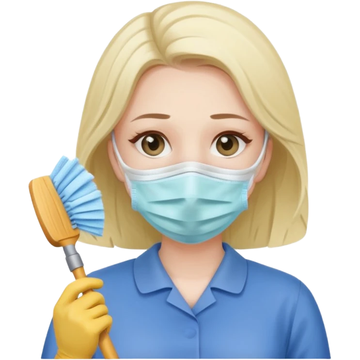 lady cleaning excessively and feeling anxious wearing a mask emoji