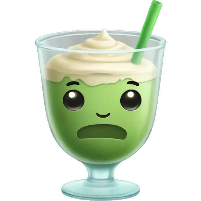 Ice matcha latte in a weird glass cup emoji