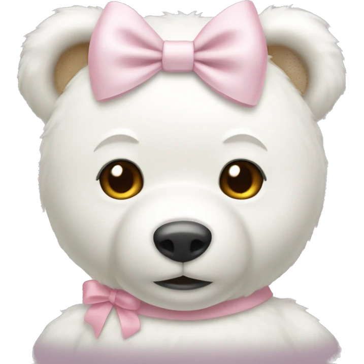 White teddy bear with light pink bow on the ear emoji