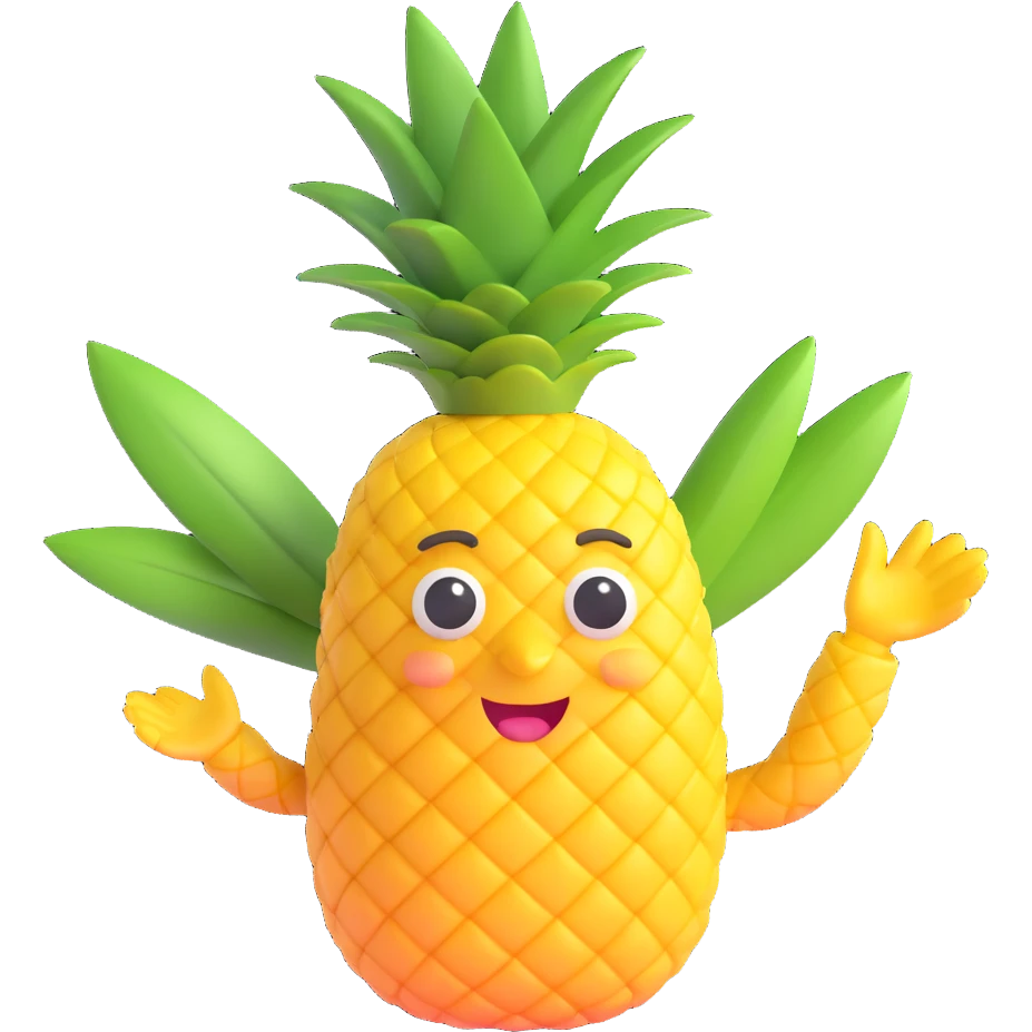 joyful pineapple waving leaf emoji
